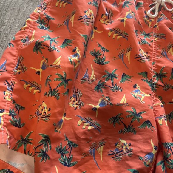Polo Ralph Lauren Men  XLT Swim Trunks Short Orange Hawaiian Print NWOT - Picture 2 of 10